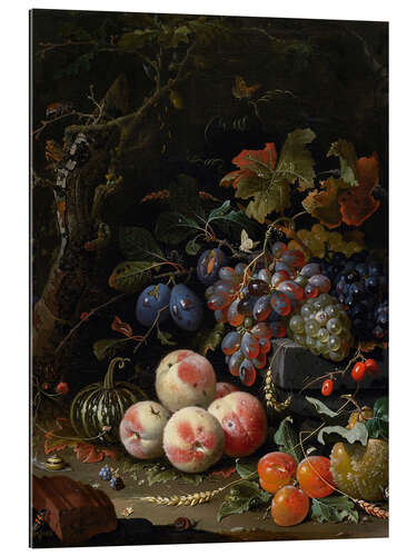 Galleritryk Still life with fruits, leaves and insects