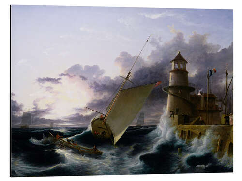 Aluminium print Boat at the lighthouse, a gust starts