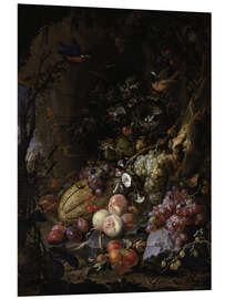 Foam board print Flowers, fruits, birds and insects in a landscape with ruins