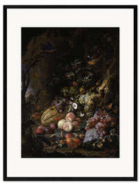 Framed art print Flowers, fruits, birds and insects in a landscape with ruins