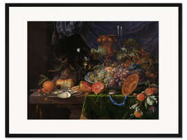 Gerahmter Kunstdruck Stilleben mit Obst und Austern