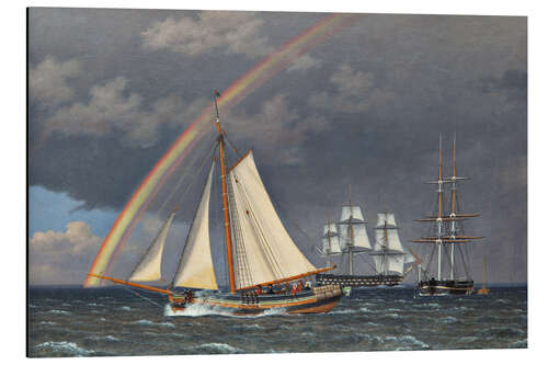 Aluminium print Rainbow at sea with some cruising ships