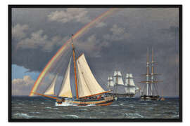 Gerahmter Kunstdruck Regenbogen im Meer mit einigen Kreuzfahrtschiffen