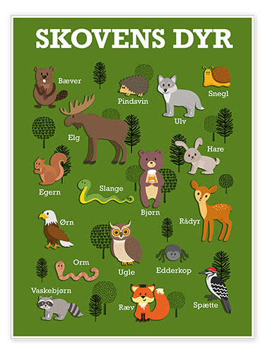 Poster Forest animals - Danish