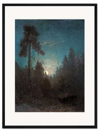 Gerahmter Kunstdruck Hohe Kiefer und aufgehender Mond