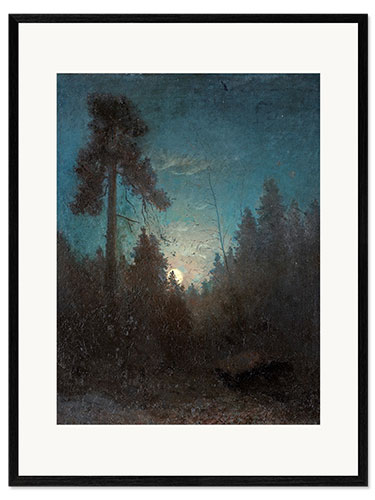 Kehystetty taidepainatus Tall pine trees and rising moon