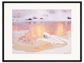 Gerahmter Kunstdruck Sonnenreflexionen über Winterlandschaft