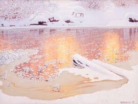 Magnettafel Sonnenreflexionen über Winterlandschaft