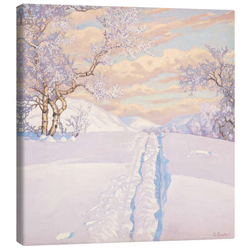 Leinwandbild Winterlandschaft mit Skispuren