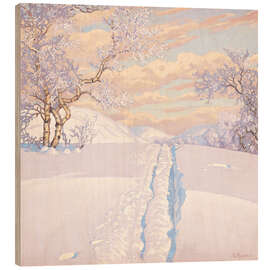 Obraz na drewnie  Krajobraz zimowy - ślady na śniegu - Gustaf Edolf Fjæstad