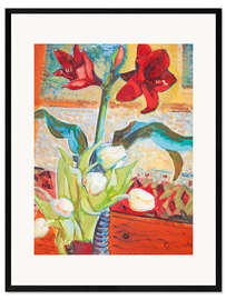 Stampa artistica con cornice Amarillide rossa e tulipani bianchi