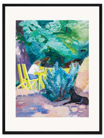 Gerahmter Kunstdruck Mädchen mit Hund im Garten