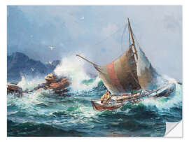 Wall sticker Fishing ship in rough seas