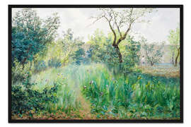 Gerahmter Kunstdruck Französische Sommerlandschaft mit blühenden Obstbäumen