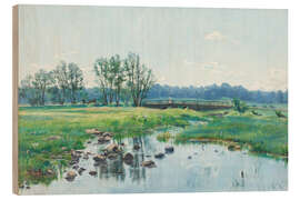 Tableau en bois Femme, parapluie, pont
