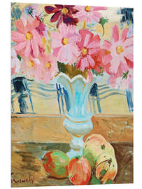 Foam board print Still Life With Garden Cosmos and Apples