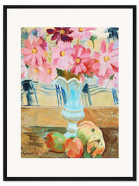 Gerahmter Kunstdruck Stillleben mit Gartenkosmos und Äpfeln