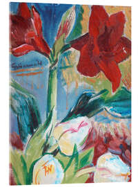 Stampa su vetro acrilico  Natura morta con tulipani e giglio di belladonna rossa - Isaac Grünewald