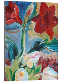 Tableau en aluminium Nature morte avec tulipes et amaryllis belladonne rouge