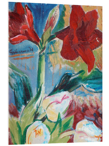 Foam board print Still Life With Tulips and Red Belladonna Lily