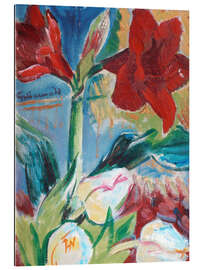 Tableau en plexi-alu Nature morte avec tulipes et amaryllis belladonne rouge