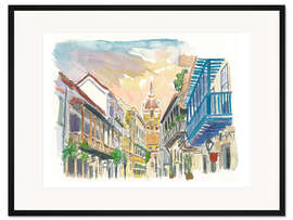 Gerahmter Kunstdruck Straßenszene in Cartagena, Kolumbien