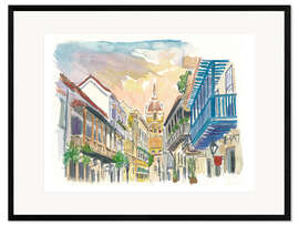 Kehystetty taidepainatus Street scene in Cartagena, Colombia
