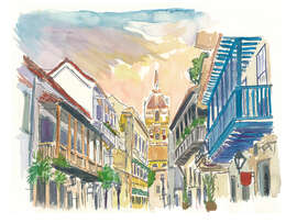 Magnettafel Straßenszene in Cartagena, Kolumbien