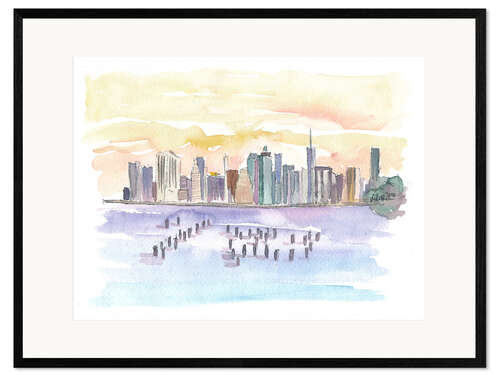 Gerahmter Kunstdruck Blick von Brooklyn auf die New York City Skyline