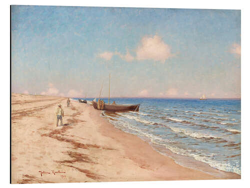 Aluminium print Beach motif with fishermen and fishing boats