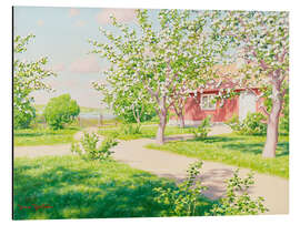 Magnettafel Blühender Apfelbaum mit roter Hütte