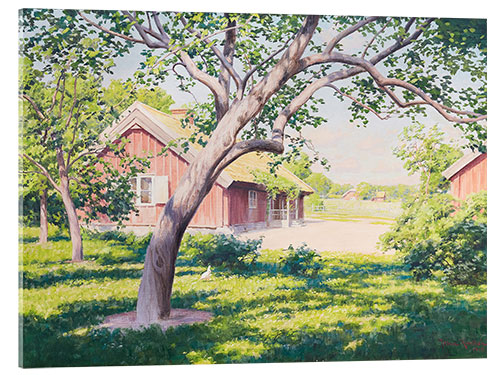 Akrylbillede Summer garden with a hen
