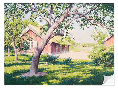 Muursticker Summer garden with a hen
