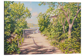 Magnettafel Mädchen und Hühner vor einem blühenden Flieder