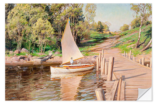 Wandsticker Strandlandschaft mit Gänsen im Segelboot