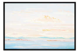 Gerahmter Kunstdruck Küstenlandschaft mit sonnenbeschienenen Wolken