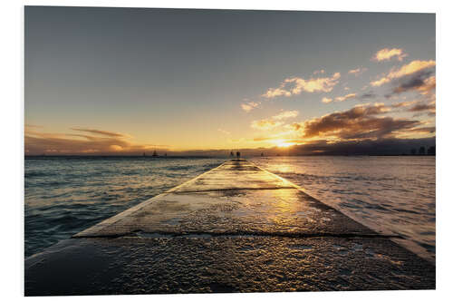 Foam board print Jetty by the ocean at sunset, Hawaii