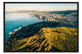 Gerahmter Kunstdruck Skyline Honolulu mit Diamond-Head-Krater
