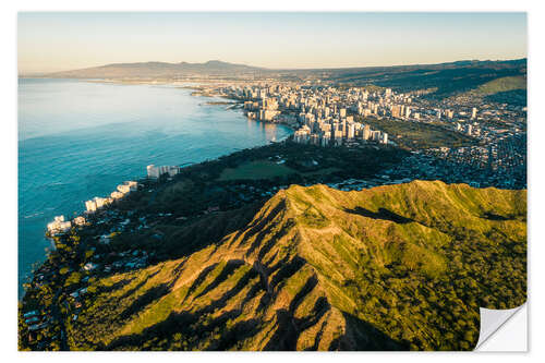 Selvklebende plakat Skyline Honolulu with Diamond Head crater