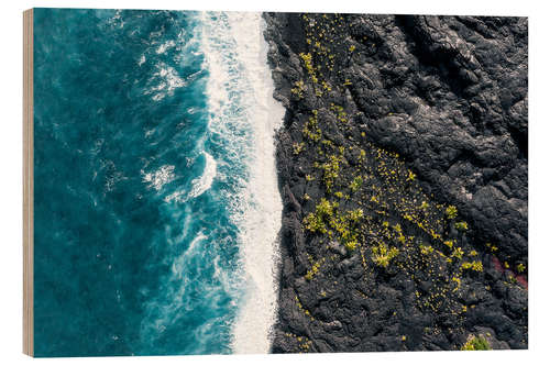 Wood print Lava field meets ocean