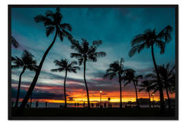 Gerahmter Kunstdruck Palmen im Sonnenuntergang, Hawaii