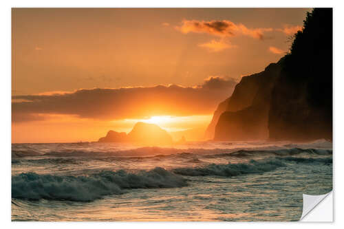 Selvklebende plakat Sunrise on the coast of Hawaii