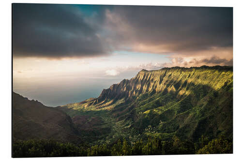 Quadro em alumínio Pôr do sol sobre a costa de Na Pali, Havaí