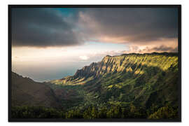 Gerahmter Kunstdruck Sonnenuntergang über der Nā Pali Coast, Hawaii