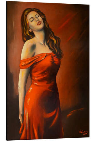 Tableau en aluminium Dame en robe rouge