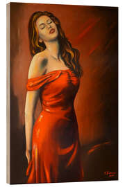 Wood print Lady in red dress