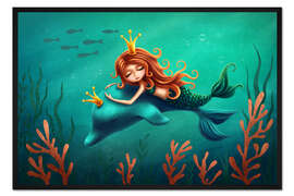 Gerahmter Kunstdruck Kleine Meerjungfrau mit Delfin