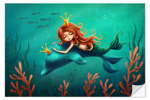 Selvklebende plakat Little Mermaid and Dolphin