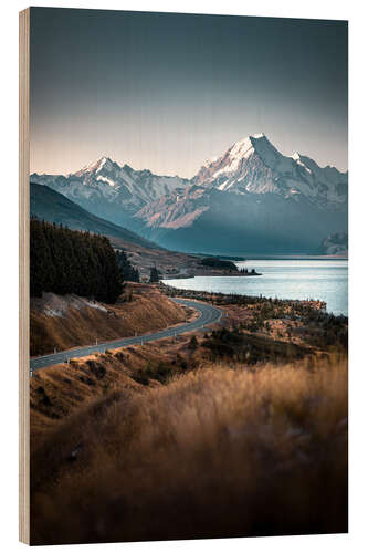 Hout print Mount Cook, New Zealand