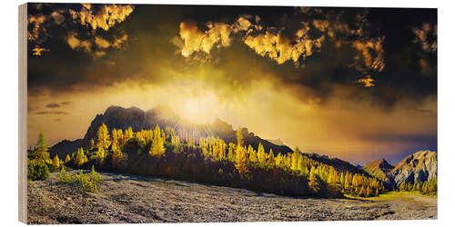 Print på træ Luminous mountain forest at the Lamsenspitze